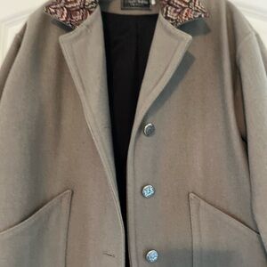 Woman’s  Taupe Wool Blend Coat with Patterned Collar